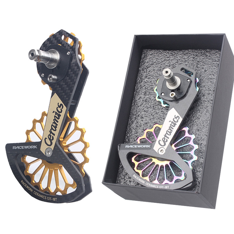 Racework แบริ่งเซรามิคคาร์บอน fibre ด้านหลัง derailleur จักรยานเสือหมอบขนาดใหญ่ล้อสําหรับ Simano R6800/7000/8000/9100/9150 SS/8050