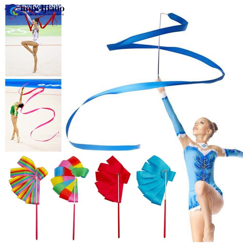 NOBELJIAOO 2M สีสัน Gym Dance Rhythm Art Gymnastic ริบบิ้นบัลเล่ต์ Streamer Twirling Rod Stick สําหร