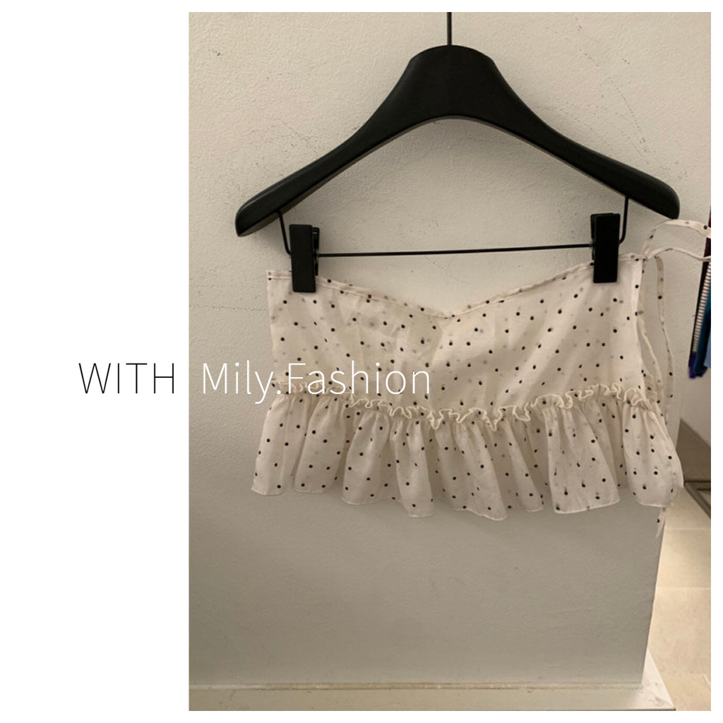 Milyfashion หวาน ลูกไม้ลายดอก ลายจุด คลาสสิก กระโปรงสั้น กระโปรงครึ่งตัว