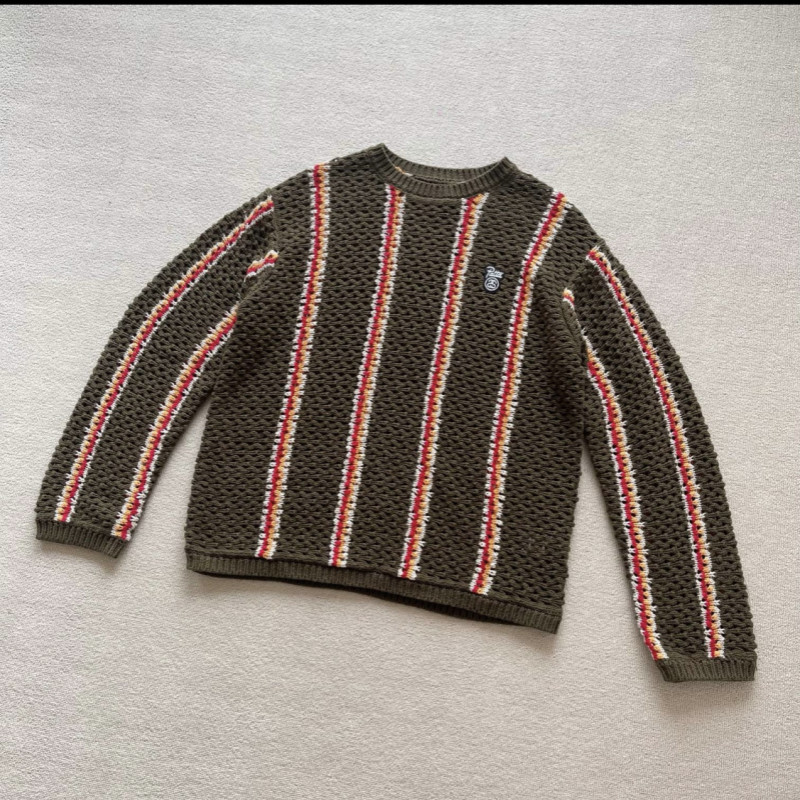 พร้อมสต็อก Stussy Hollow Round Neck New Sweater Loose Lazy Style Striped Sweater