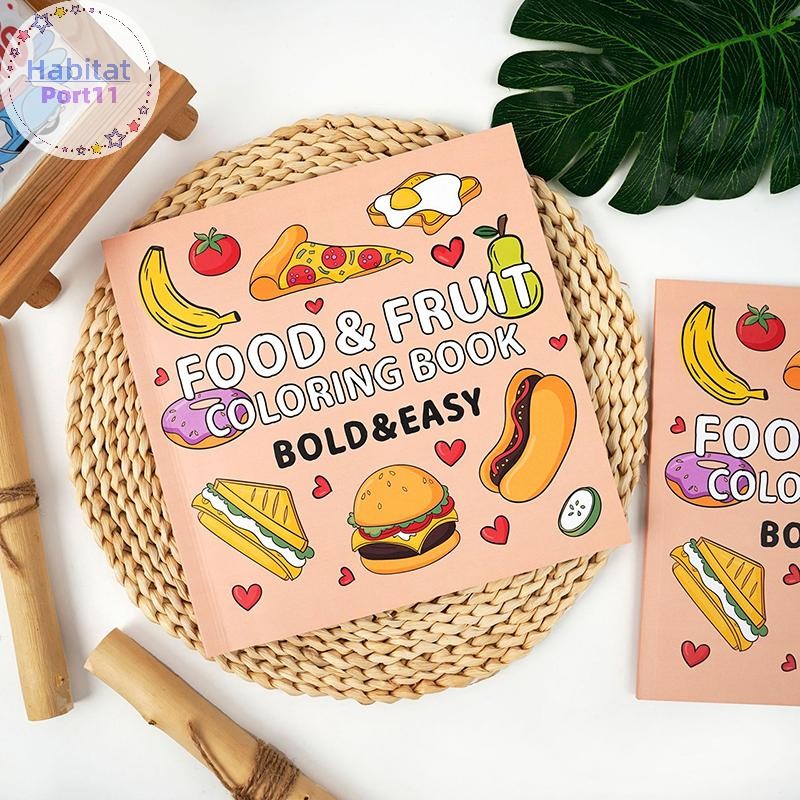 HabitatPort การ์ตูนอาหารผลไม้สมุดระบายสี Montessori การศึกษา Graffiti Book Creative ที่น่าสนใจบรรจุหนังสือสีของขวัญ th