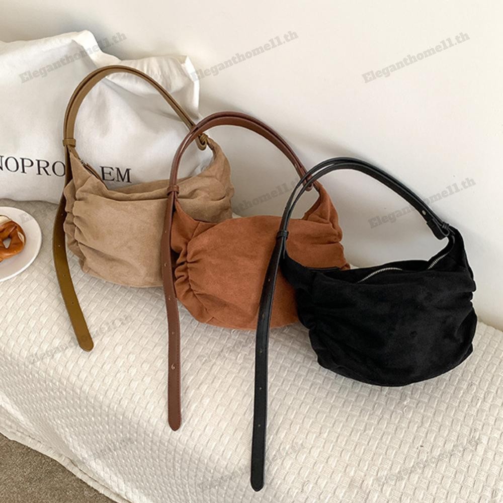 กระเป๋าสะพายไหล่สําหรับผู้หญิงผู้ชาย Ruched กระเป๋าถือหนังนิ่ม Hobo กระเป๋าสําหรับการเดินทางที่มีชื่อร่วม