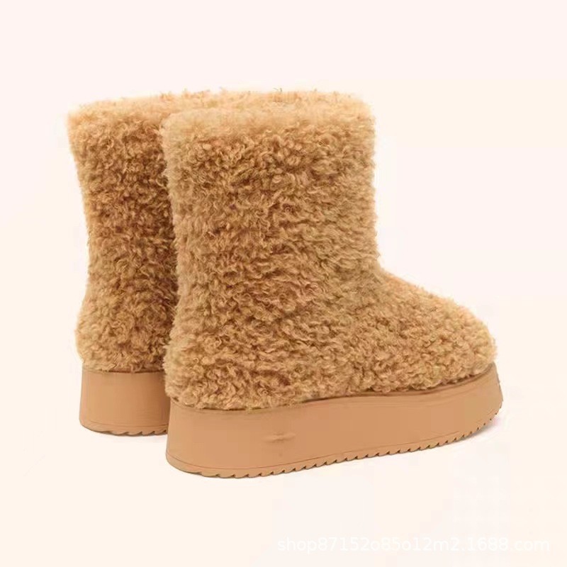 4MUQ SMFK Wuli Fluffy Short Boots23Winter Versatile Plush Faux Fur Low Boots Snow Boots for Women
