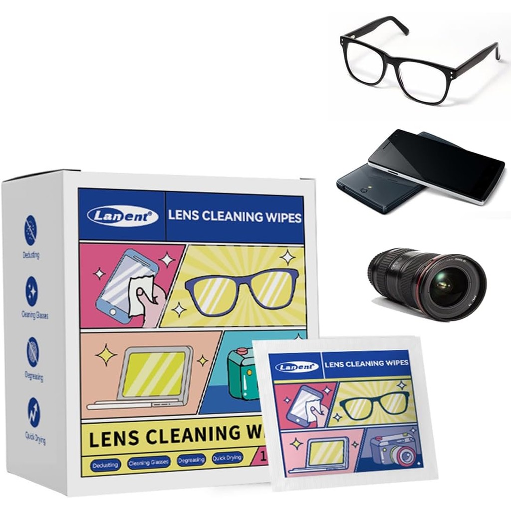 ผ้าเช็ดเลนส์ 100 ชิ้น Lens Cleaning Wipes แยกห่อ สำหรับแว่นตา โทรศัพท์ แท็บเล็ต และกล้อง