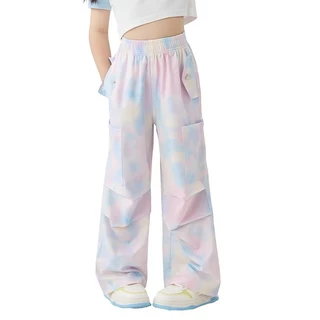 กางเกงคาร์โก้เด็กผู้หญิง Cargo Pants for Kids Girls กางเกงเด็กผู้หญิง น้ำแข็งเส้น ระบายอากาศได้สะดวกสบาย เอวสูง หลวม 130-160cm【จัดส่งจากประเทศไทย】