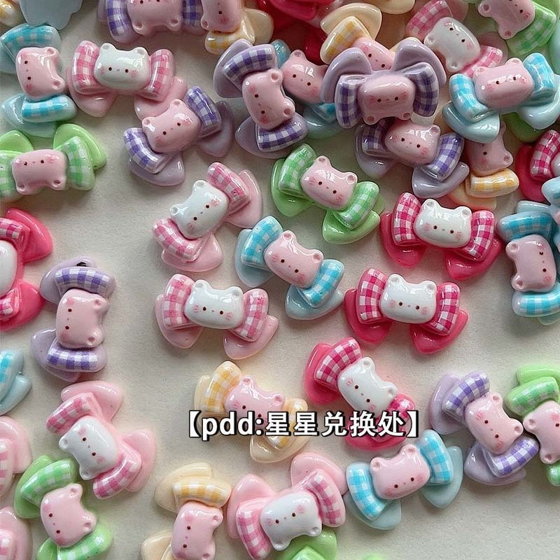 [100 ชิ้นในสต็อก] เครื่องประดับเรซินแมวโบว์น่ารัก อุปกรณ์ DIY เคสโทรศัพท์ กิ๊บติดผม อุปกรณ์ตกแต่งผม วัสดุทำมือ DIY