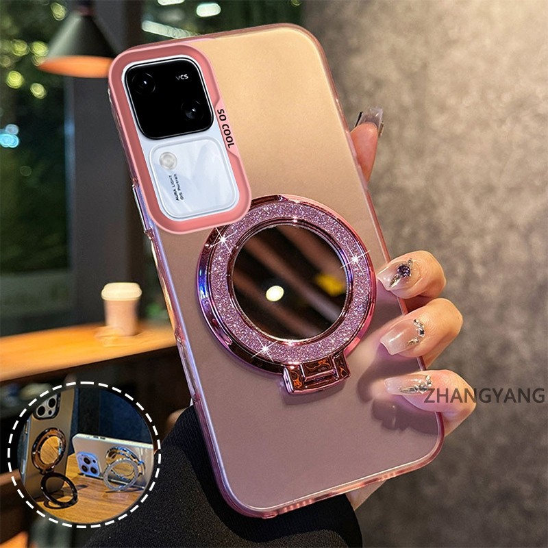 สําหรับ VIVO V30 V30 Pro กระจกกันกระแทกขาตั้ง Anti-Fall ชุบนุ่มเคสโทรศัพท์พร้อมกล้องเลนส์ Protector ฝาหลัง XXXB5