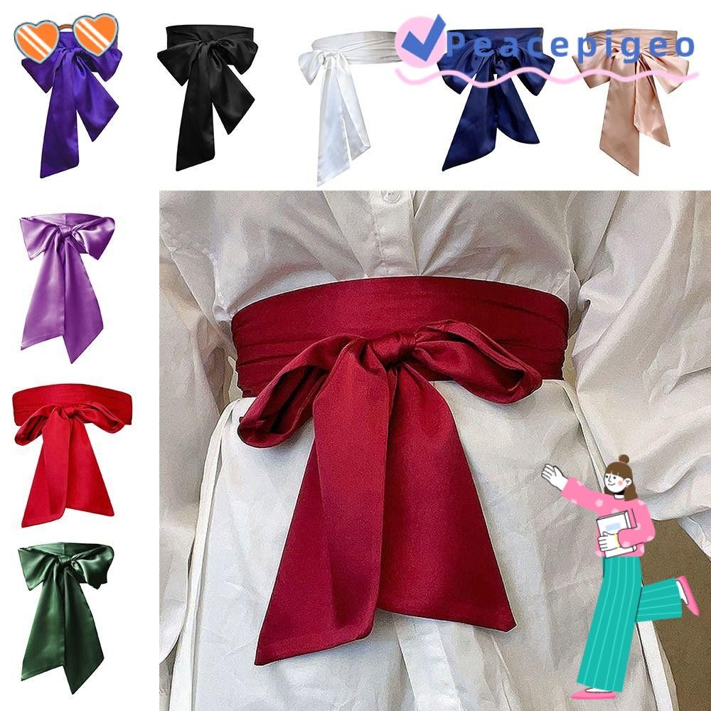 PEACEPIGEO โบว์รัดตัวเข็มขัดเอว, DIY ตกแต่ง Bowknot ผ้าริบบิ้น Cummerbunds, แฟชั่นผ้าไหมซาตินกว้างเอวสําหรับกระโปรงชุดเสื้อผ้าด้านบน