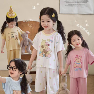 กางเกงเจ็ดส่วนแขนสั้นสำหรับเด็กผู้หญิงฤดูร้อนชุดใส่อยู่บ้านช…