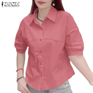 ZANZEA เสื้อเชิ้ตแขนฟองคอปกลําลองสําหรับผู้หญิงสํานักงาน