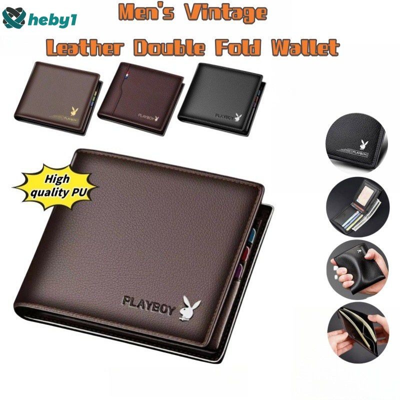 【ลดราคา】กระเป๋าสตางค์หนังนิ่มแบบสั้นสำหรับผู้ชายแบบพับสองทบสุดหรูสำหรับใส่เงินสด ใส่บัตรเครดิตสำหรับธุรกิจ Heby1 【local Stock】