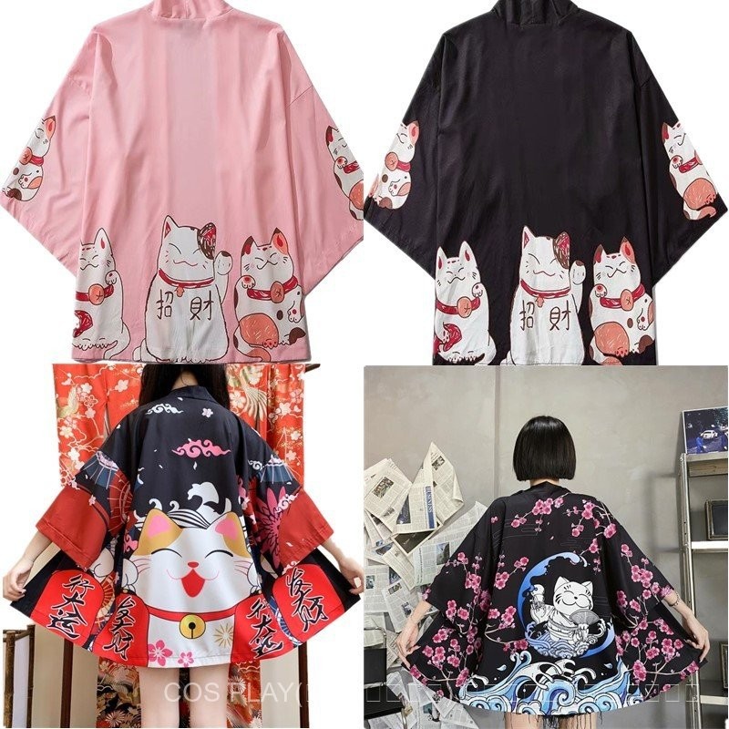 ชุดกิโมโนฤดูร้อนญี่ปุ่น เสื้อคลุมแขนสามส่วนสไตล์จีน คาร์ดิแกนสองมิติ สําหรับผู้ชาย/ผู้หญิง