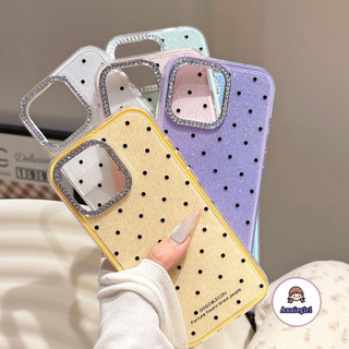 น่ารัก INS Polka Dot เพชรขนาดเล็ก Glitter เคสโทรศัพท์สําหรับ iPhone 17 16 12 15 11 Pro Max 13 14 Plus กันกระแทก 3IN1 ฝาครอบโทรศัพท์