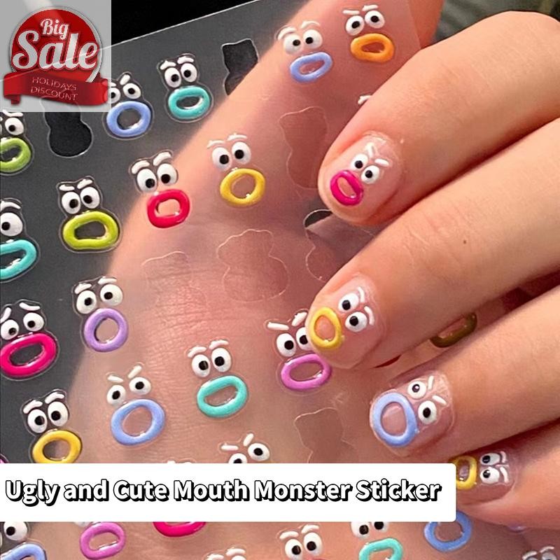 AF 1 ชิ้นน่ารัก Kawaii เล็บสติกเกอร์ Creative ตลกปาก Monster Nail Art สติกเกอร์แฟชั่น DIY กันน้ําลอกออกได้สติกเกอร์เล็บ A