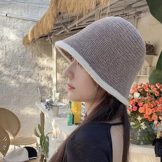หมวกบักเก็ต ไหมพรม วินเทจ มีขอบสี สไตล์เกาหลี ทรงสวย ใส่สบาย อุ่นกันหนาว แฟชั่นเทรนด์ใหม่ จัดส่งรวดเร็ว COD