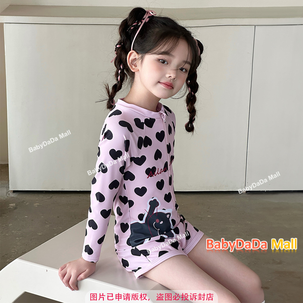 ชุดว่ายน้ำเด็กผู้หญิง [ขนาด 110-160] ลายแมว สีชมพู ดำ ชุดว่ายน้ำแบบชิ้นเดียว กีฬา การ์ตูน ดำน้ำ แห้งเร็ว ป้องกันแสงแดด สำหรับเด็ก