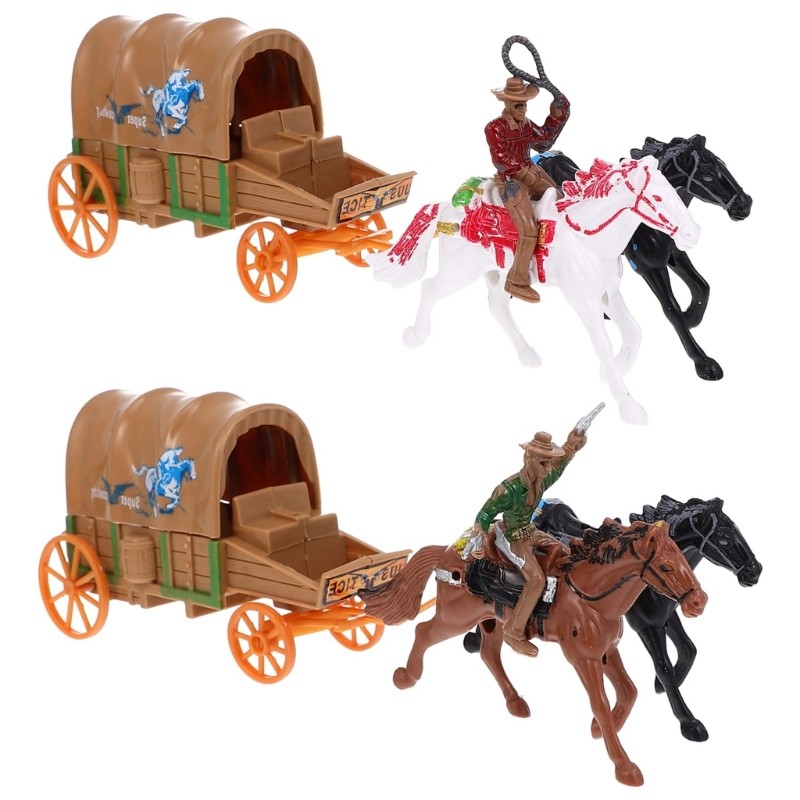 Cc Plastic Wildwest Cowboy Wagon Carriage Miniature Set การศึกษาสําหรับเด็ก