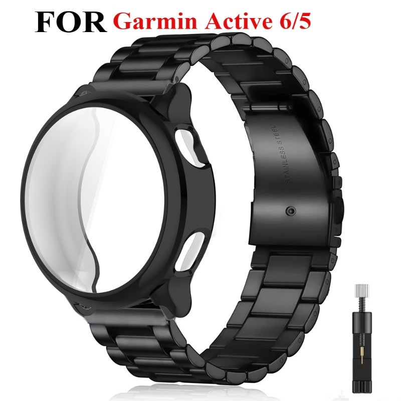 สายนาฬิกาสแตนเลสโลหะพร้อมเคส TPU คลุมทั้งหมดสําหรับ Garmin Active6 active 5 Vivoactive 6 5