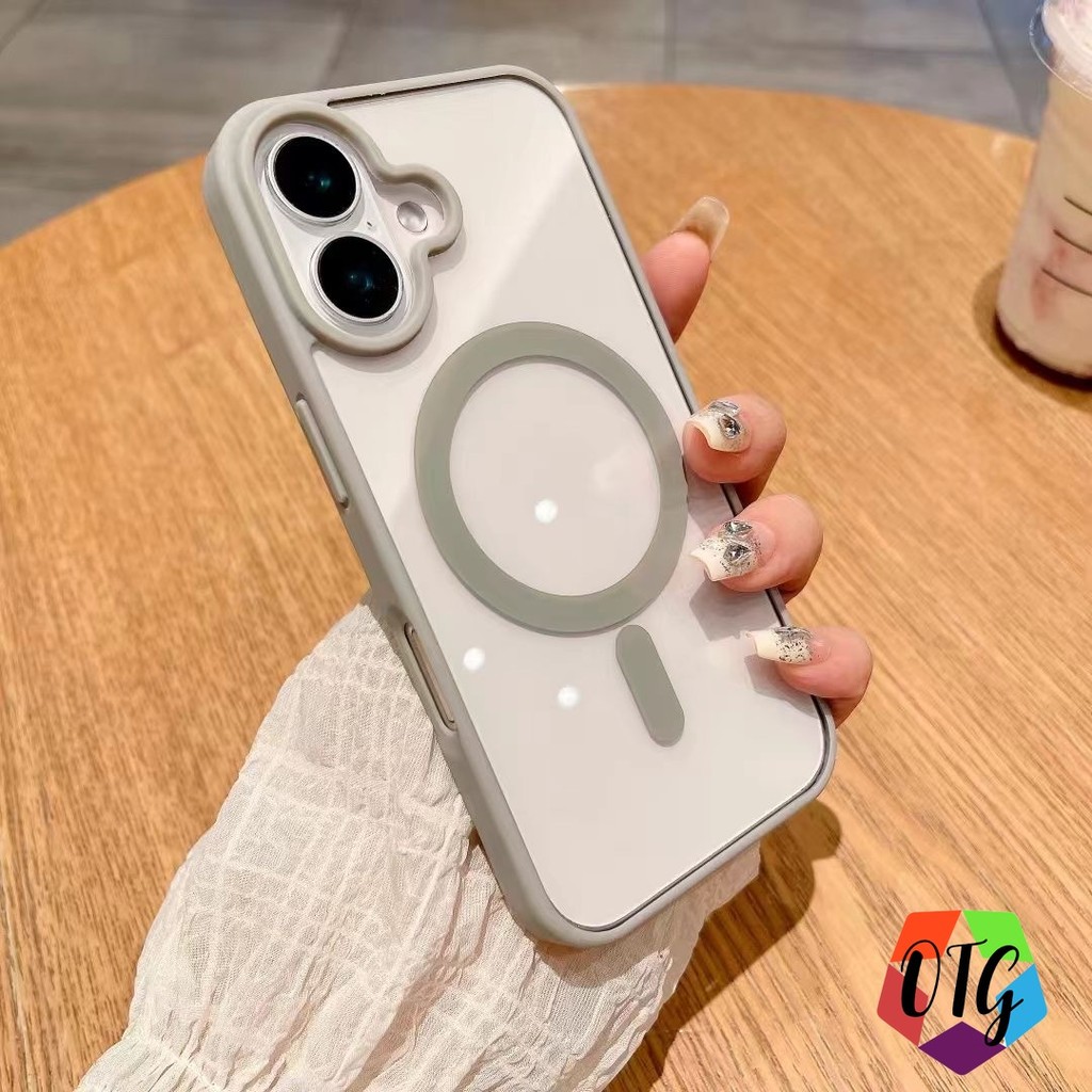 ใสเคสแม่เหล็ก for Iphone 11 15 16 12 14 13 Pro Max 8 7 Plus Xr X Xs Max ชาร์จไร้สาย เคสโทรศัพท์ อะคริลิคฝ้า เคสสวย สีทึบ