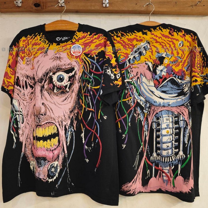 LOGAN OVP ALL OVER PRINT ป้ายปั้ม Liquid Blue เสื้อวินเทจ เสื้อตำนาน heavy vintage shirt