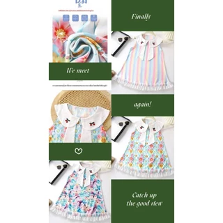 พร้อมส่ง ชุดเดรสน่าสวยๆเหมาะสำหรับลูกสาว แขนกุด คอปกปักลายเชอร์รี่ เนื้อผ้าเบา🍒