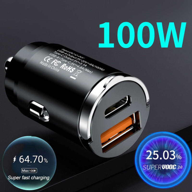 USB Car Charger Fast Charger 4.0 QC4.0 QC3.0 QC SCP 5A PD Type C 100W Fast Car USB Charger สําหรับ X