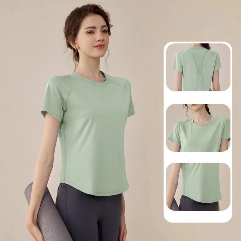 เสื้อยืดออกกำลังกายแขนสั้น ผู้หญิง แห้งเร็ว ฟิตเนส หลายสี