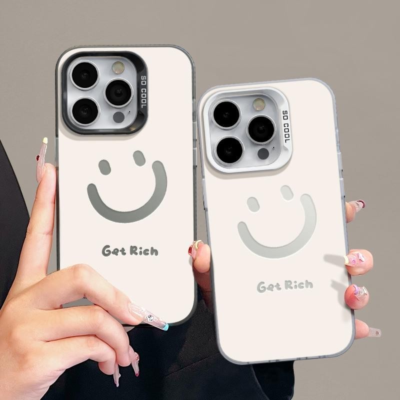สีดำหรูหราซิลิโคนแข็งกรณีโทรศัพท์ ยิ้ม for IPhone 13 12 7Plus 14 15 11 Pro MAX 8 6 7 6S Plus X XR XS