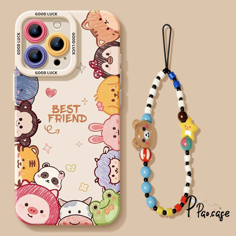 สำหรับ IPhone 11 16 13 12 15 14 Pro Max XR 16 15 7 8 Plus XS Max X เคสซิลิโคนสร้อยข้อมือลายเพื่อนสัตว์กราฟฟิตี้สุดฮา