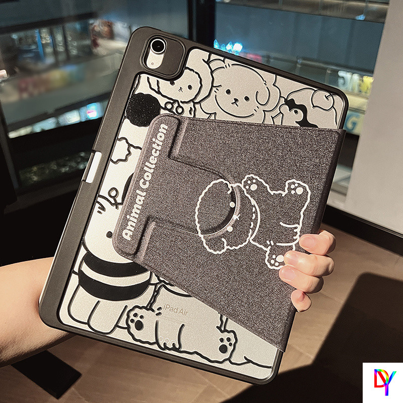 เคส ipad หมุนได้ 360 องศา + ช่องเสียบปากกาสําหรับ ipad 11th/10th gen9 gen8 10.2 Air11 ipad 2025 11 อะคริลิค Air1/2 gen5/6 9.7 Air4 Air5 6 10.9 Pro11 mini6/7 สีดํา