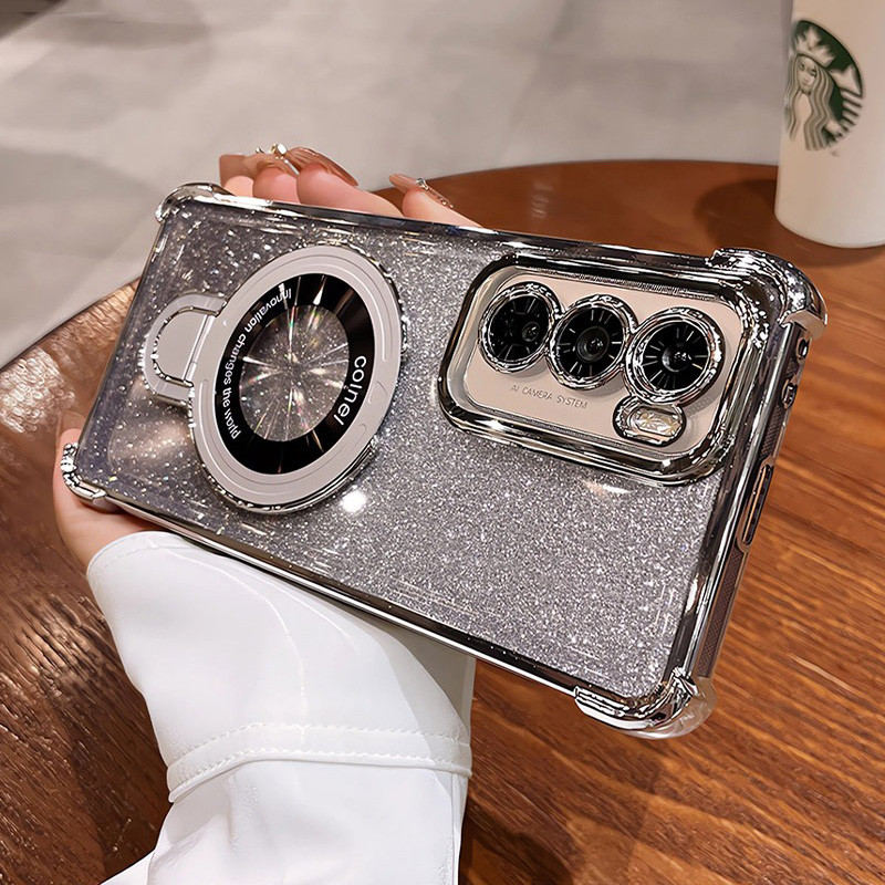 Vivo Y29 Y29S Y28 Y28S Y27 Y27S Y39 Y04 Y02 Y02T Y02S Y03 Y03T Y17S Y18 Y18E Y18T Y19S Y36 Y76 Y100 Gradient Glitter แหวนวงเล็บชุบแม่เหล็กเคสโทรศัพท์กล้องป้องกัน Kickstand กันกระแทกซิลิโคนอ่อนนุ่มฝาครอบ