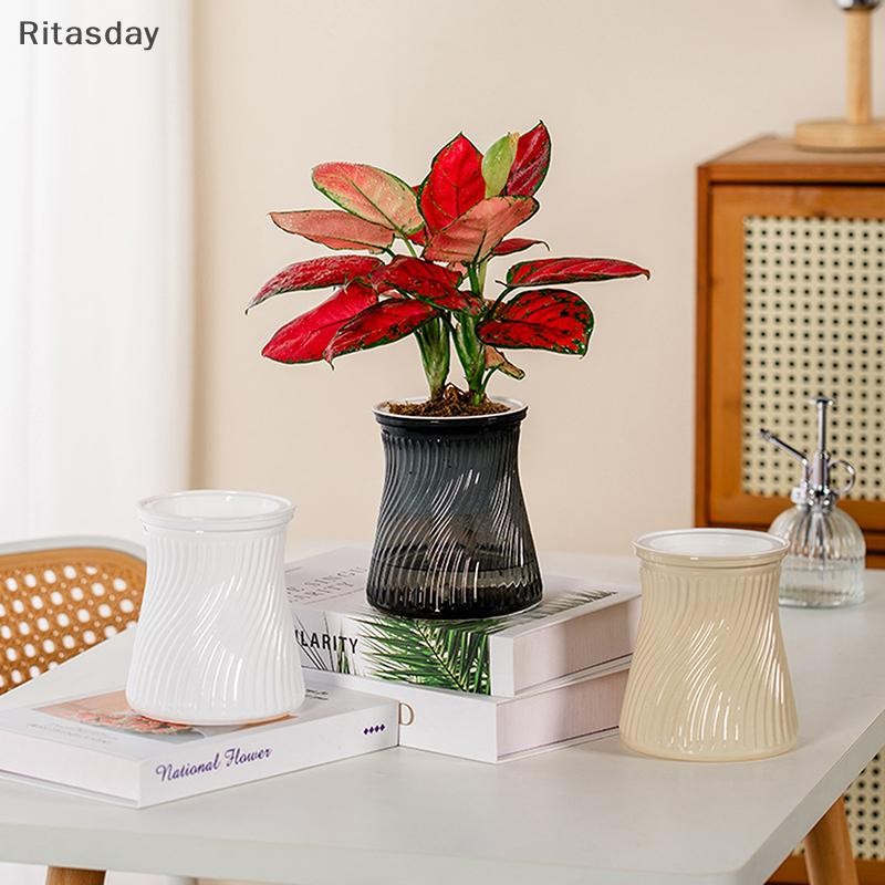Ritasday Mini Self รดน้ําดอกไม้หม้อปลาพลาสติกใสกระถางต้นไม้ Self รดน้ํา Planter หม้อแจกันสําหรับตกแต่งบ้านใหม่
