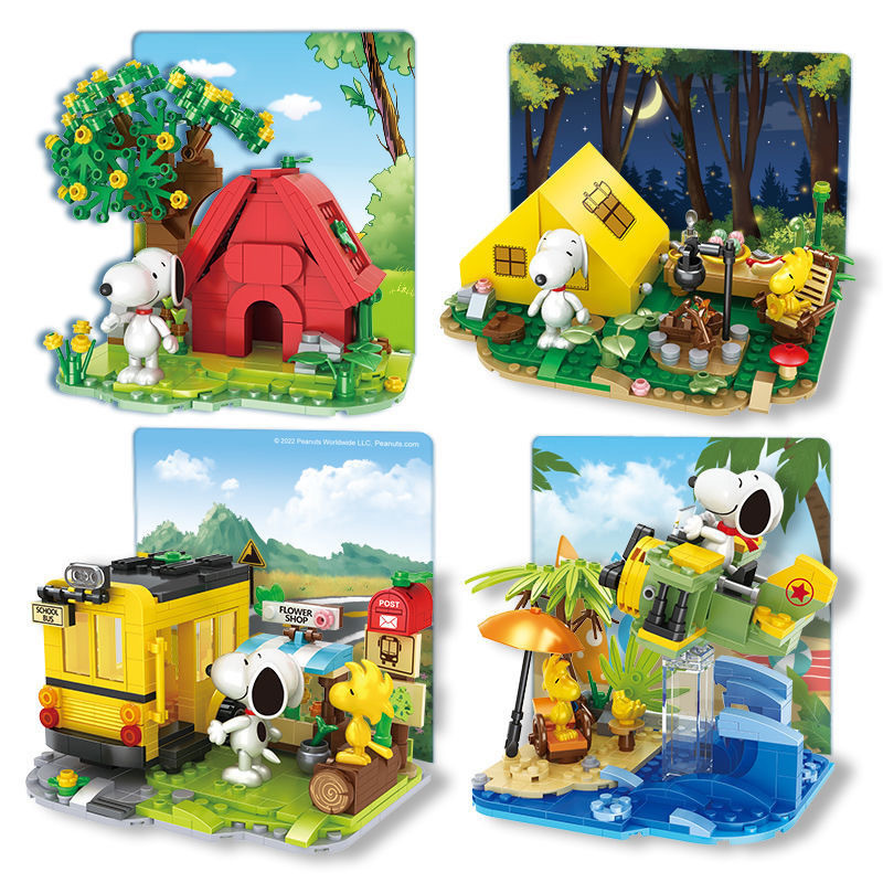SNOOPY SNOOPY SNOOPY Coffee Shop Camping School Bus เครื่องบิน Street View Assembly Model Desktop De