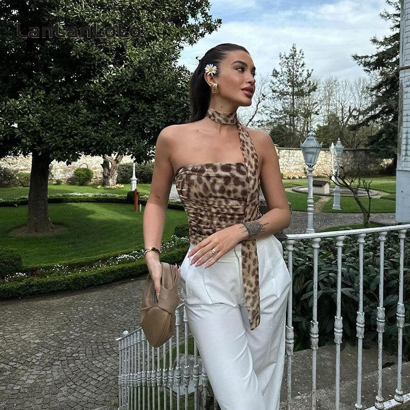 Lanlanlolo ผู้หญิง 2025 เสือดาวพิมพ์ Slim Fit แฟชั่นเซ็กซี่ All Match Tube Tops