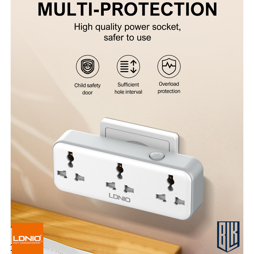LDNIO SC3317 ปลั๊กไฟติดผนัง EU US UK ปลั๊ก USB 2500W ปลั๊กไฟแบบหมุนได้ เต้าเสียบสากล