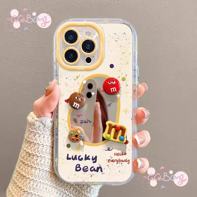 การ์ตูนน่ารัก 3 มิติตุ๊กตา M ถั่วลายจุดกระจกหรู เคสไอโฟน 13 11 16 14 12 15 Pro Max 16 15 8 7 Plus XR X XS Max SE เคส