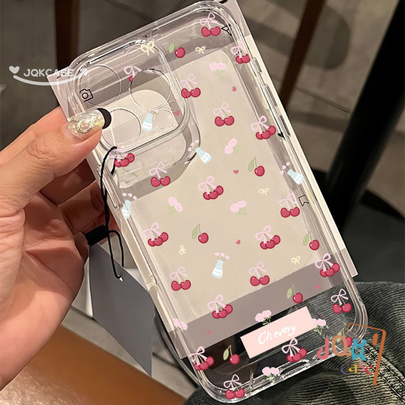 สีชมพู เชอร์รี่ตัวน้อย เคสไอโฟน11 12 13 สำหรับ IPhone 12 16 11 15 13 14 Pro Max XR X XS 8Plus 7Plus Max 7 8 Plus SE เคส