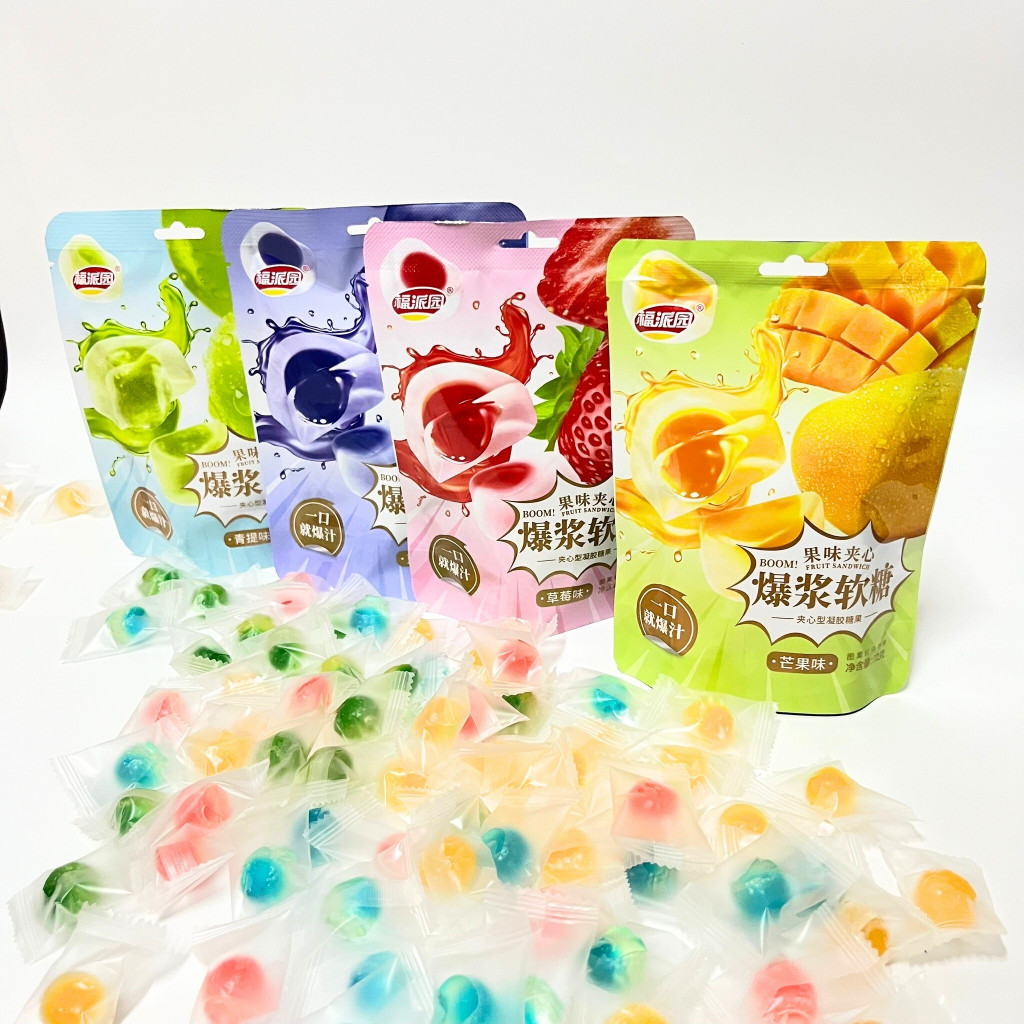 เยลลี่ผลไม้ เยลลี่หนึบ jelly fruit สอดไส้ผลไม้ 4รสชาติ ปริมาณ72g. ขนมเยลลี่ เจลลี่ หวานอมเปรี้ยว แช่เย็น หนึบหนับ อร่อย