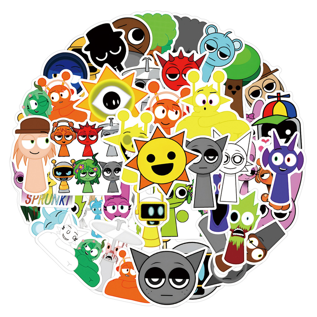 50 ชิ้น/เซ็ต Sprunki Incredibox Sprunki สติกเกอร์ Creative ตกแต่งถ้วยน้ําสติกเกอร์กันน้ํา