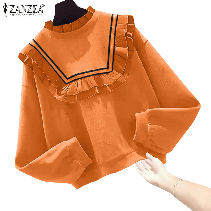 Zanzea เสื้อสเวตเตอร์คอกลมแขนยาวลําลองสไตล์วินเทจสําหรับผู้หญิง