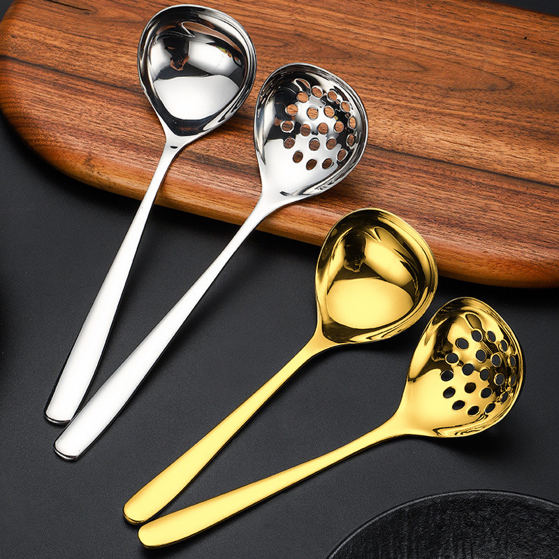 อูคิ 304 สแตนเลสดื่มช้อนครัวเรือนขนาดเล็กเสิร์ฟช้อนหม้อร้อนช้อนกระชอนซอสช้อน