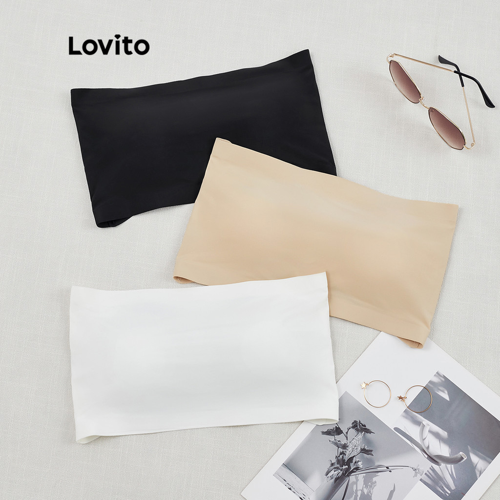 Lovito บราเกาะอก ไร้รอยต่อ เรียบหรู พร้อมแผ่นถอดออกได้ L26AD120 (สีแอปริคอท/ขาว/ดํา)