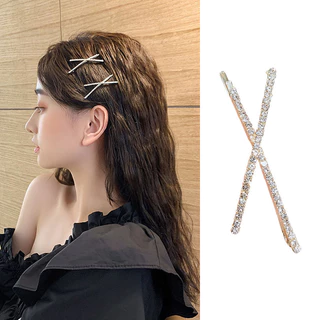 ในไทย-พร้อมส่ง✨อารมณ์คลิปผม Minimalist ข้าม Rhinestone เรียบคลิปขอบสาวคลิปด้านบนคลิปผมหญิง-Move