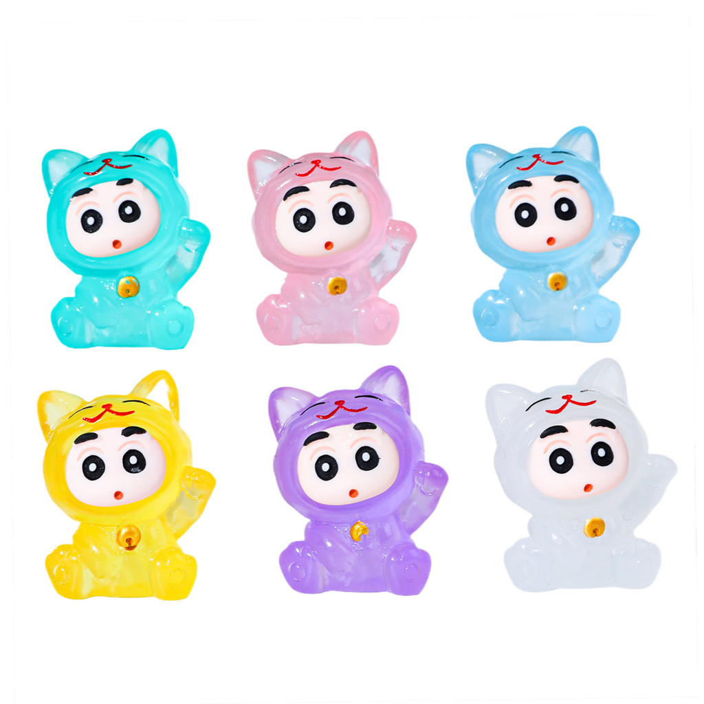 6 ชิ้น Luminous Glow Fortune Cat Shinchan 3D เรซิ่น Charms สําหรับ DIY (14-7)