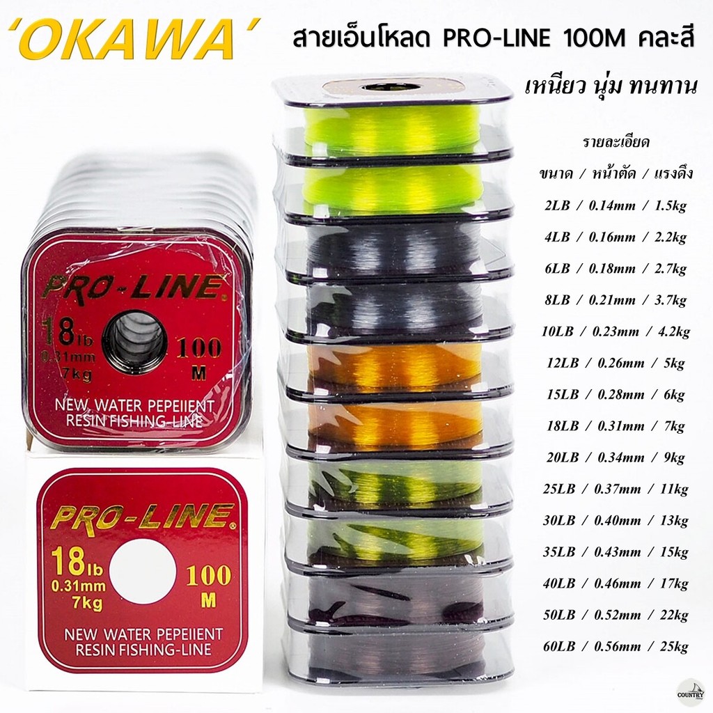 สายเอ็นโหลด OKAWA PRO-LINE โอกาว่า โปรไลน์ 100เมตร/ม้วน (คละสี)