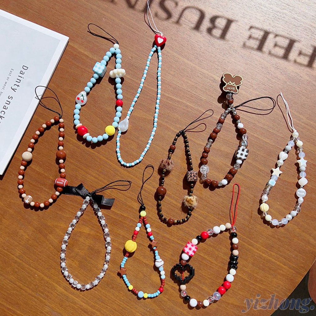สายคล้องโทรศัพท์ แฟชั่นสีคมชัดดาวหัวใจรักกุทัณฑ์พลาสติกมือถือโซ่กระเป๋าเป้สะพายหลังจี้สั้นข้อมือเชือกเส้นเล็กสําหรับหูฟังบลูทูธกรณีโทรศัพท์ปกพวงกุญ