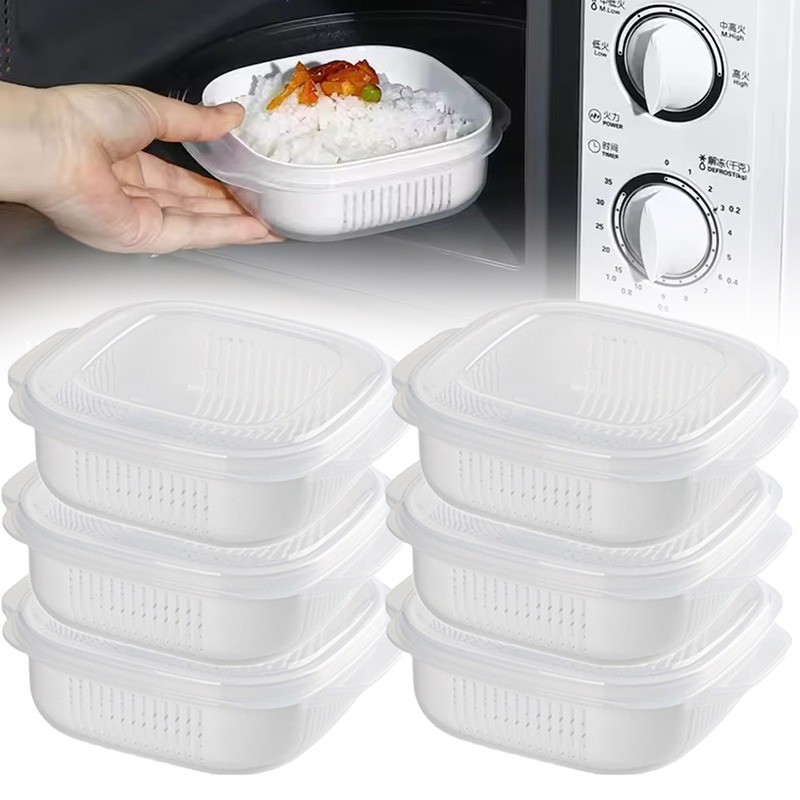 1/3/5 ชิ้น Microwavable Rices Freshing กล่อง - ตู้เย็นภาชนะเก็บผักผลไม้ - ที่เก็บอาหารวางซ้อนกันได้