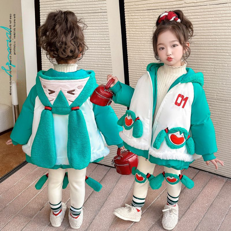 Hatsune Miku หญิงลงเสื้อแจ็คเก็ตผ้าฝ้ายเสื้อผ้าฤดูหนาวเสื้อผ้าเด็ก Hatsune Miku Hooded หนาลงเสื้อ