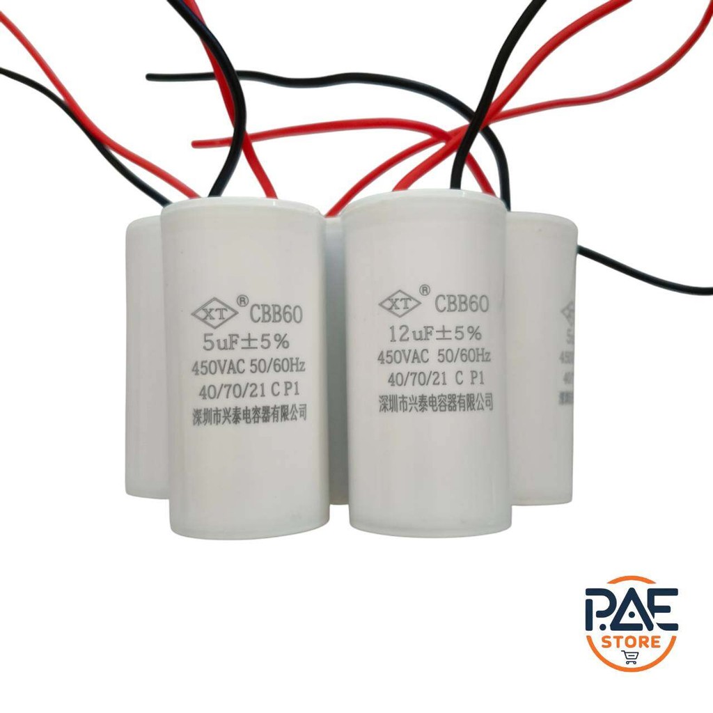 #Capacitorคาปาซิเตอร์ แคปแบบสาย CBB60 มีหลายค่าให้เลือก 5 uf 6uf 8uf 12 uf /450v