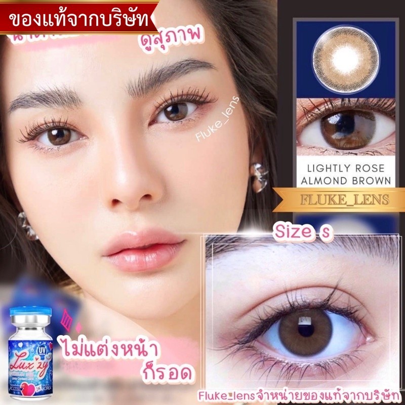 คอนแทคเลนส์ Mini Lightly Rose almond ของแท้ ใส่สบายตา Luxzylens คอนแทคเลนส์เกาหลี